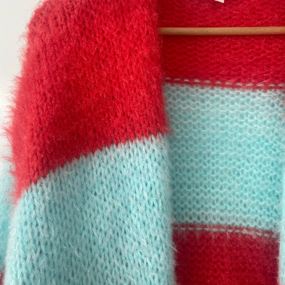 Anthropologie Chunky Stripe Open-Front Cardigan - Red & Light Blue - Picture 4 of 5